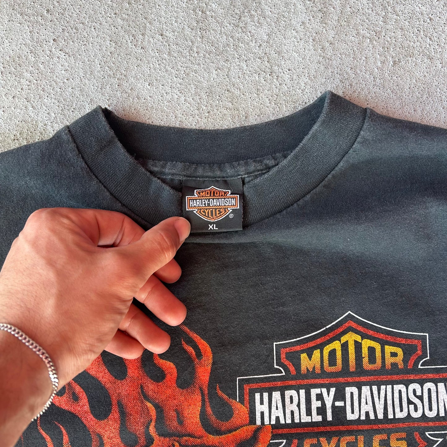 (XL) MODERN untamed flame sleeve Harley tee