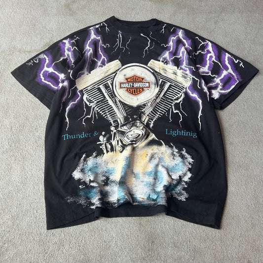 (L) MODERN Harley Davidson thunder and lightning aop tee