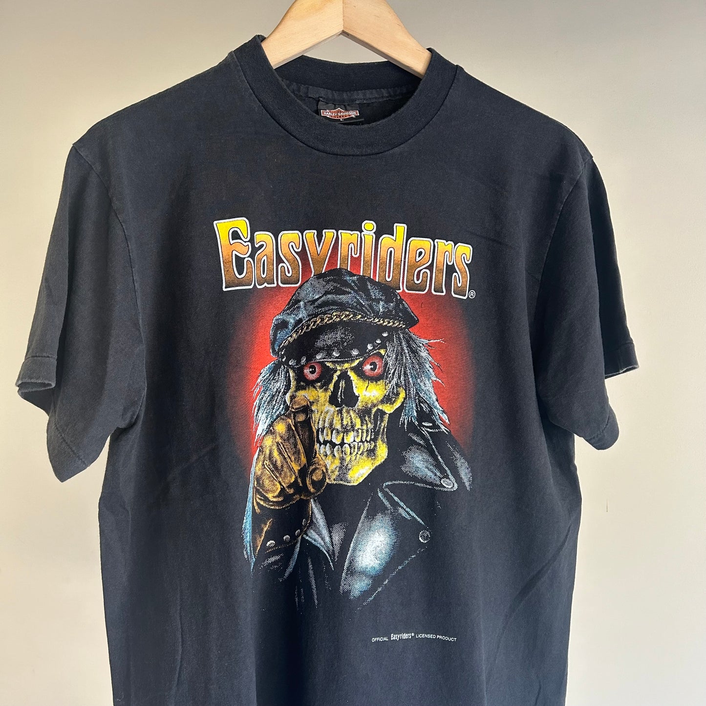 Vintage Harley Davidson Easyriders Shirt Rare Size L Skull REPRINT 3D Emblem Faded