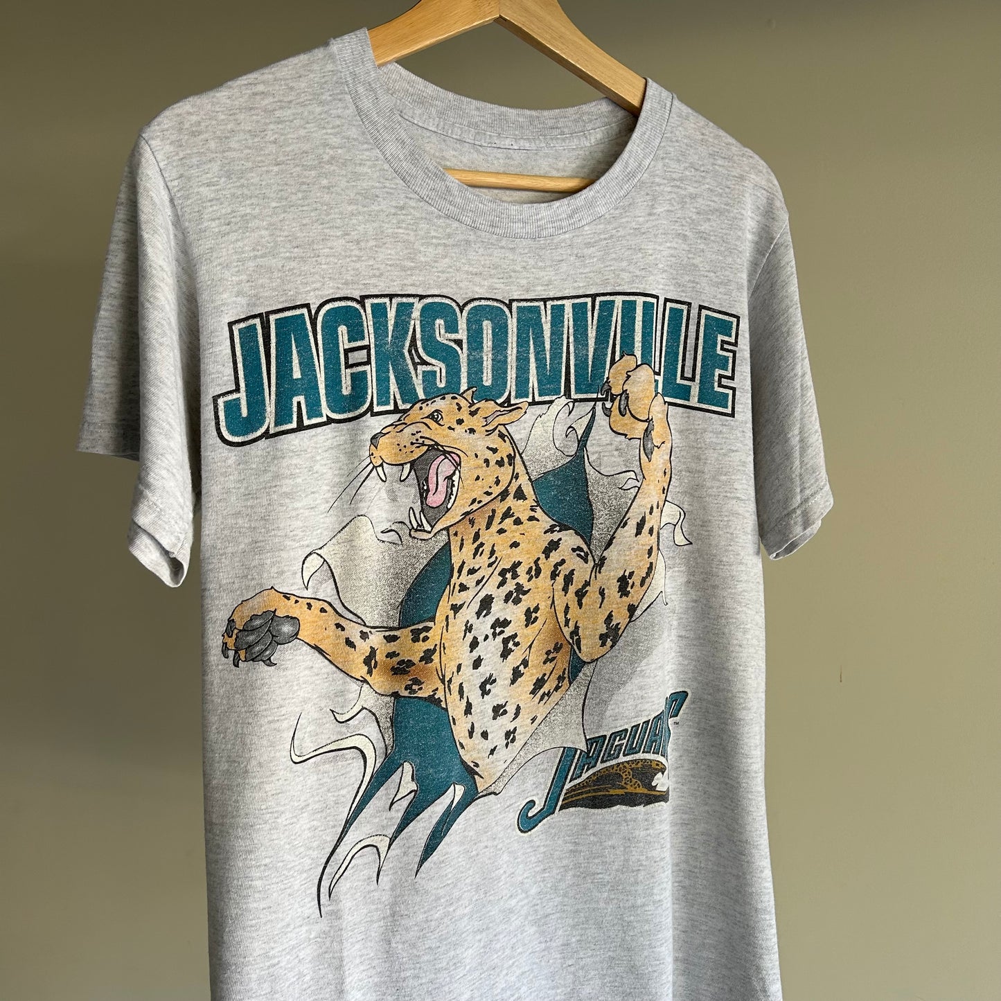 Vintage Jacksonville Jaguars 1993 Banned Logo Breakthrough Nutmeg Shirt Rare M