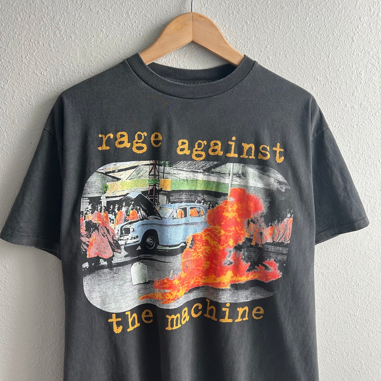 (XL) Rage Against the machine burning man black reprint tee shirt