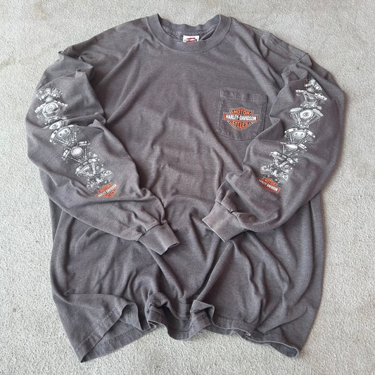 (XXL) Y2K Harley motor sleeve hit longsleeve tee