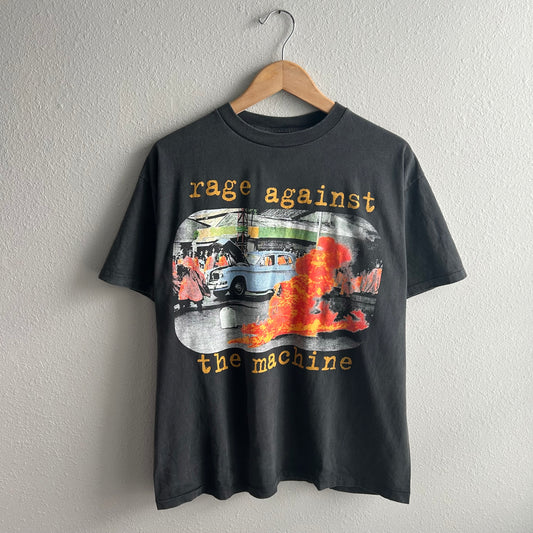 (XL) Rage Against the machine burning man black reprint tee shirt