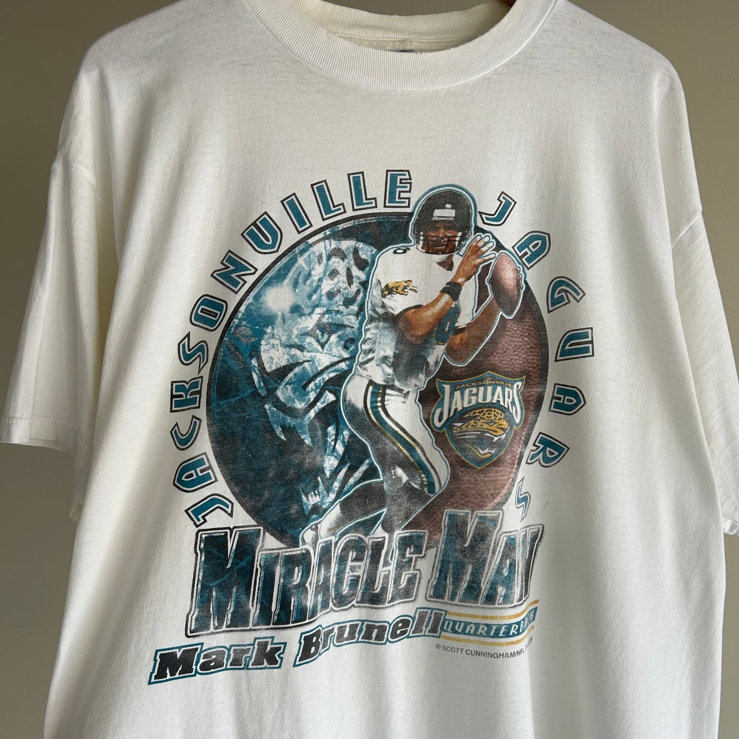 Vintage Jacksonville Jaguars Mark Brunell Miracle Man Banned Rare Tee Shirt XL