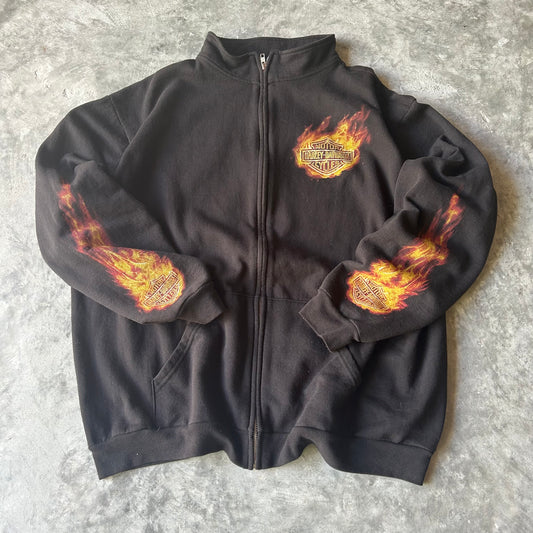 (XXL) Harley Davidson longsleeve flame zip up sweatshirt