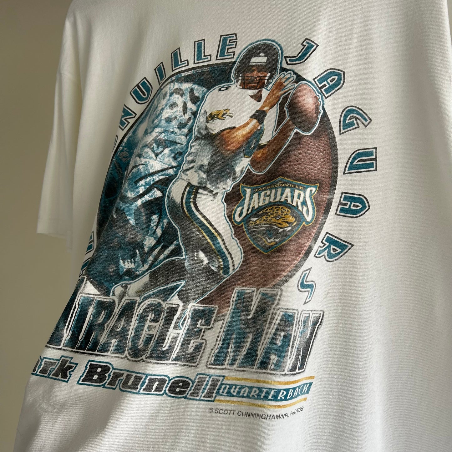 Vintage Jacksonville Jaguars Mark Brunell Miracle Man Banned Rare Tee Shirt XL