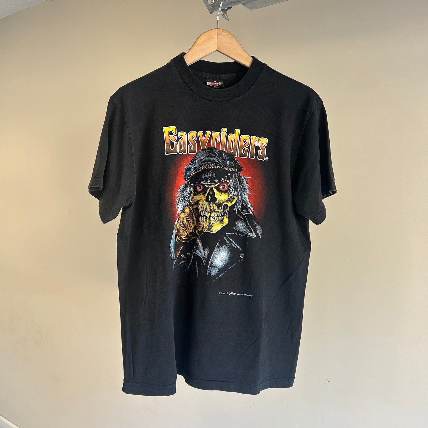 Vintage Harley Davidson Easyriders Shirt Rare Size L Skull REPRINT 3D Emblem Faded